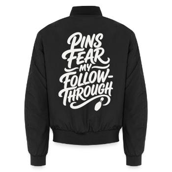 Bowling – Pins Fear My Follow-Through - Unisex Bomberjacke - Schwarz - Hinten - AI Model Male 185 light (185cm)
