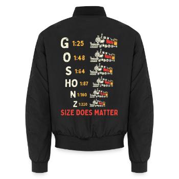 Größenzug: Size Does Matter - Unisex Bomberjacke - Schwarz - Hinten - AI Model Male 185 light (185cm)