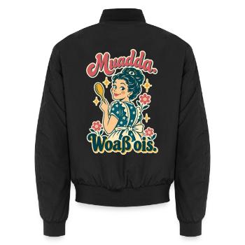 Muadda woaß ois - Unisex Bomberjacke - Schwarz - Hinten - AI Model Male 185 light (185cm)