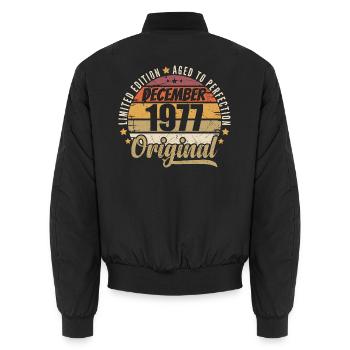 Geboren im Dezember 1977 – Original Vintage-Edition - Unisex Bomberjacke - Schwarz - Hinten - AI Model Male 185 light (185cm)