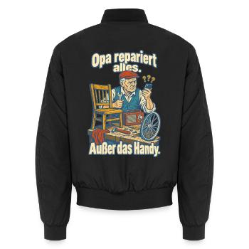 Opa repariert alles außer Handy - Unisex Bomberjacke - Schwarz - Hinten - AI Model Male 185 light (185cm)