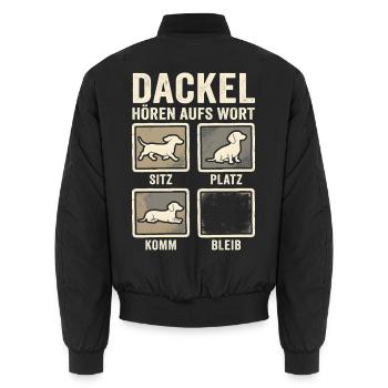 Dackel Hört Aufs Wort Sitz Platz Komm Bleib Hund - Unisex Bomberjacke - Schwarz - Hinten - AI Model Male 185 light (185cm)