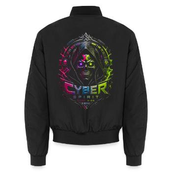 Cyber Spirit Skull Neon – Halloween-Horror - Unisex Bomberjacke - Schwarz - Hinten - AI Model Male 185 light (185cm)
