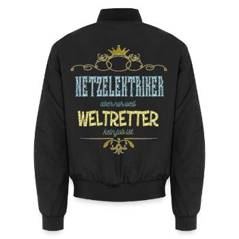 Netzelektriker Weltretter - Unisex Bomberjacke - Schwarz - Hinten - AI Model Male 185 light (185cm)