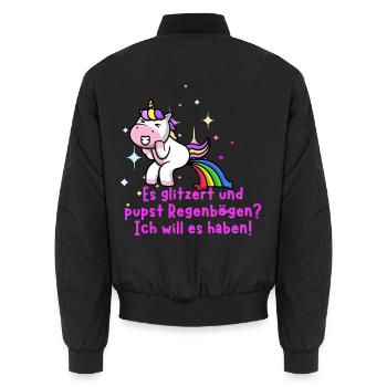 Es glitzert und pupst Regenbögen Ich will es haben - Unisex Bomberjacke - Schwarz - Hinten - AI Model Male 185 light (185cm)