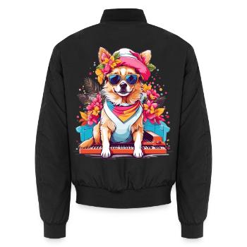 Hund mit Piano - Unisex Bomberjacke - Schwarz - Hinten - AI Model Male 185 light (185cm)