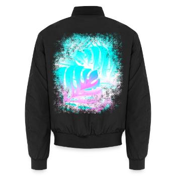 Blätter Blau Pink - Unisex Bomberjacke - Schwarz - Hinten - AI Model Male 185 light (185cm)