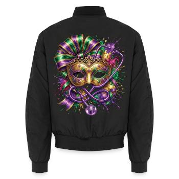 Mardi Gras Krankenschwester-Doktor-Maske - Unisex Bomberjacke - Schwarz - Hinten - AI Model Male 185 light (185cm)