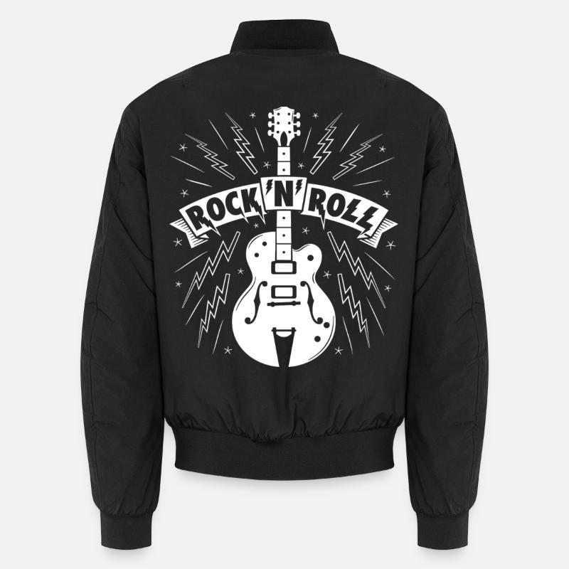 Rock'N'Roll Banner with Guitar - Unisex Bomber Jacket - black