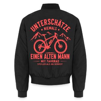 Unterschätze alten Mann am Fahrrad - Unisex Bomberjacke - Schwarz - Hinten - AI Model Male 185 light (185cm)