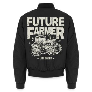 Future Farmer Baby Tractor Vintage Dad - Unisex Bomber Jacket - black - Back - AI Model Male 185 light (185cm)