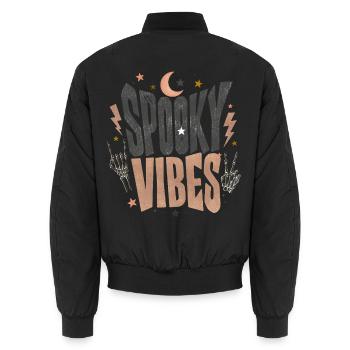 Spooky Vibes Skeleton Moon Stars Halloween Fun - Unisex Bomber Jacket - black - Back - AI Model Male 185 light (185cm)