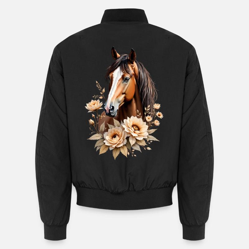 Élégant portrait de cheval avec des fleurs Bomber unisexe