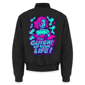Glitch up your life! Cyborg Woman - Unisex Bomber Jacket - black - Back - AI Model Male 185 light (185cm)