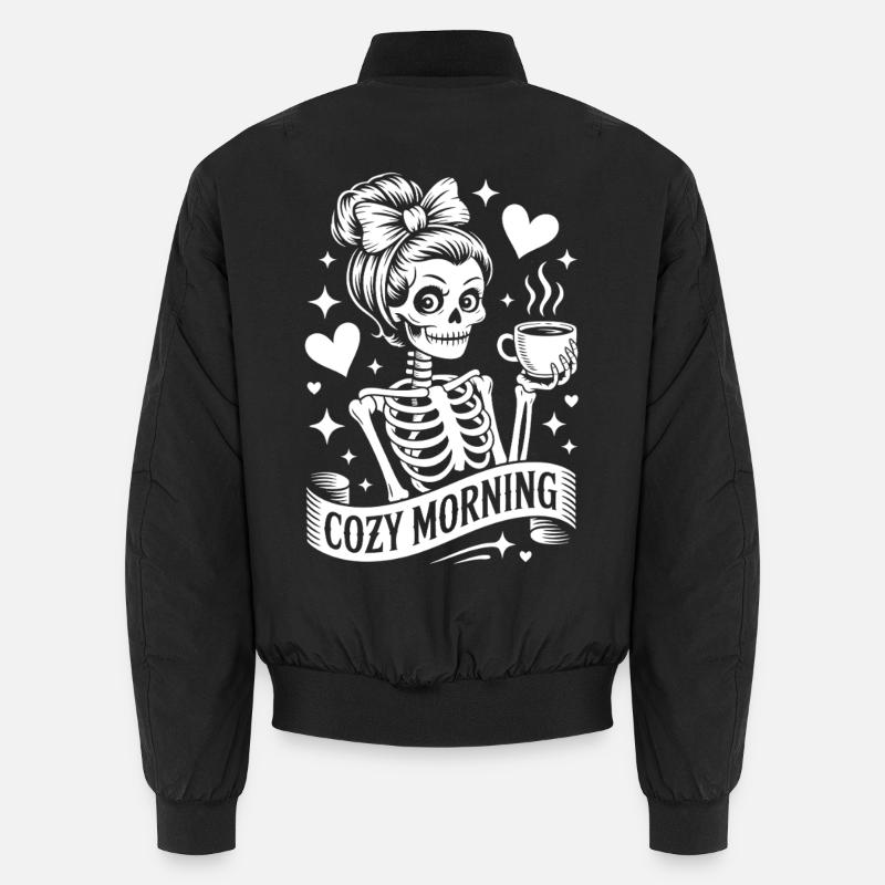 Cuddly Morning Skeleton Motif Unisex Bomber Jacket