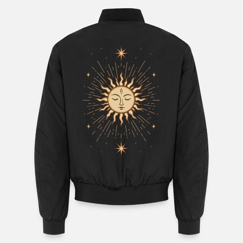Mystical Sun – Spiritual Boho Motif - Unisex Bomber Jacket - black