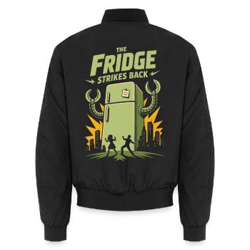 The Fridge Strikes Back – Lustiger Kühlschrank - Unisex Bomberjacke - Schwarz - Hinten - AI Model Male 185 light (185cm)