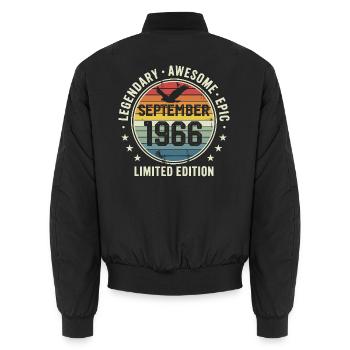 Legendäre Retro Limited Edition September 1966 - Unisex Bomberjacke - Schwarz - Hinten - AI Model Male 185 light (185cm)