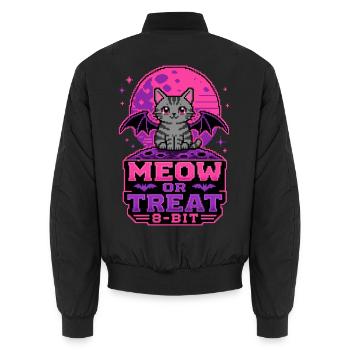 Miauen oder Leckerlis Pixel Katze Süßes Halloween-Shirt - Unisex Bomberjacke - Schwarz - Hinten - AI Model Male 185 light (185cm)