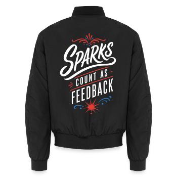 Schweißerhumor – Sparks Count as Feedback - Unisex Bomberjacke - Schwarz - Hinten - AI Model Male 185 light (185cm)