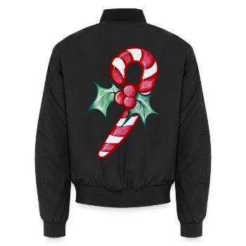 Candy Cane Holly Festliches Thema - Unisex Bomberjacke - Schwarz - Hinten - AI Model Male 185 light (185cm)