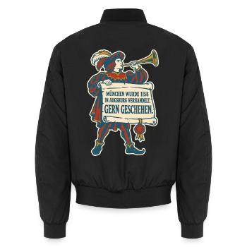 München 1158 Gern geschehen - Unisex Bomberjacke - Schwarz - Hinten - AI Model Male 185 light (185cm)