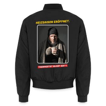 Heizsaison eröffnet - Thermostat bleibt auf 1 - Unisex Bomberjacke - Schwarz - Hinten - AI Model Male 185 light (185cm)