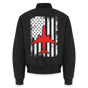 USA Patriotic Airplane Lover - Unisex Bomber Jacket - black - Back - AI Model Male 185 light (185cm)
