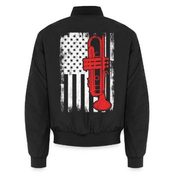 Trompete USA Flagge - Unisex Bomberjacke - Schwarz - Hinten - AI Model Male 185 light (185cm)