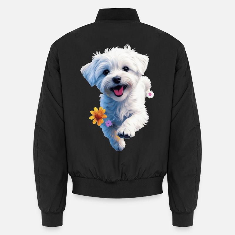 Jumping Maltese Puppy - 2 - 🐾 - Unisex Bomber Jacket - black