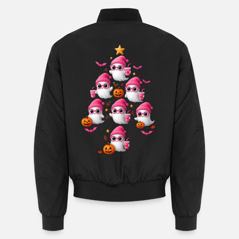 Cute Pink Ghost Christmas Tree Design Unisex Bomber Jacket