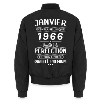 Anniversaire 60 ans - Janvier 1966 Perfection - Bomber unisexe - noir - Dos - AI Model Male 185 light (185cm)