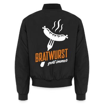 Grillmeister Geschenk Fleisch Wurst & Bier - Unisex Bomberjacke - Schwarz - Hinten - AI Model Male 185 light (185cm)