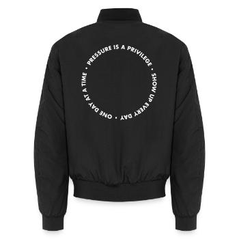 Druck ist Privileg: Jeden Tag - Unisex Bomberjacke - Schwarz - Hinten - AI Model Male 185 light (185cm)