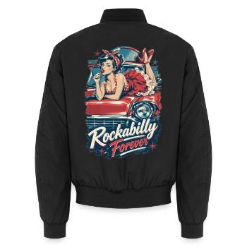 Rockabilly Forever Pin Up Girl Oldtimer Kleid - Unisex Bomberjacke - Schwarz - Hinten - AI Model Male 185 light (185cm)