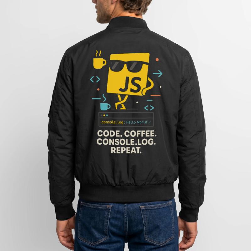 Code Coffee Console.log Repeat JavaScript Program Unisex Bomber Jacket