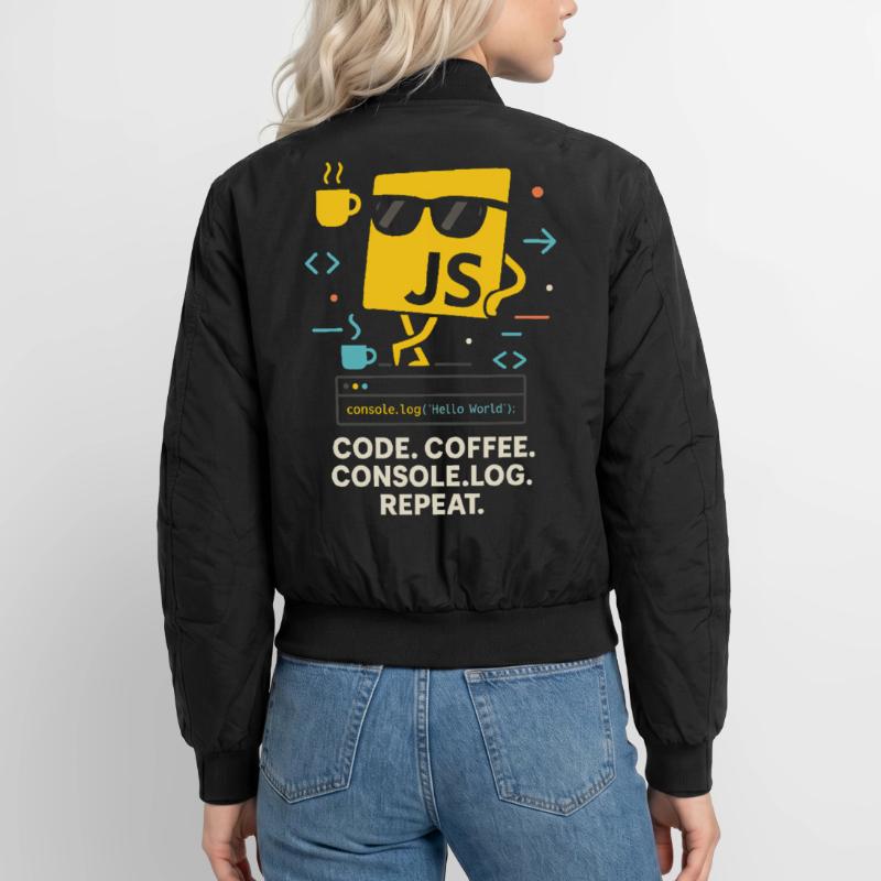 Code Coffee Console.log Repeat JavaScript Program Unisex Bomber Jacket