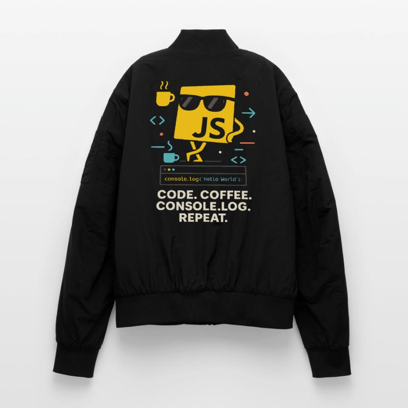 Code Coffee Console.log Repeat JavaScript Program Unisex Bomber Jacket