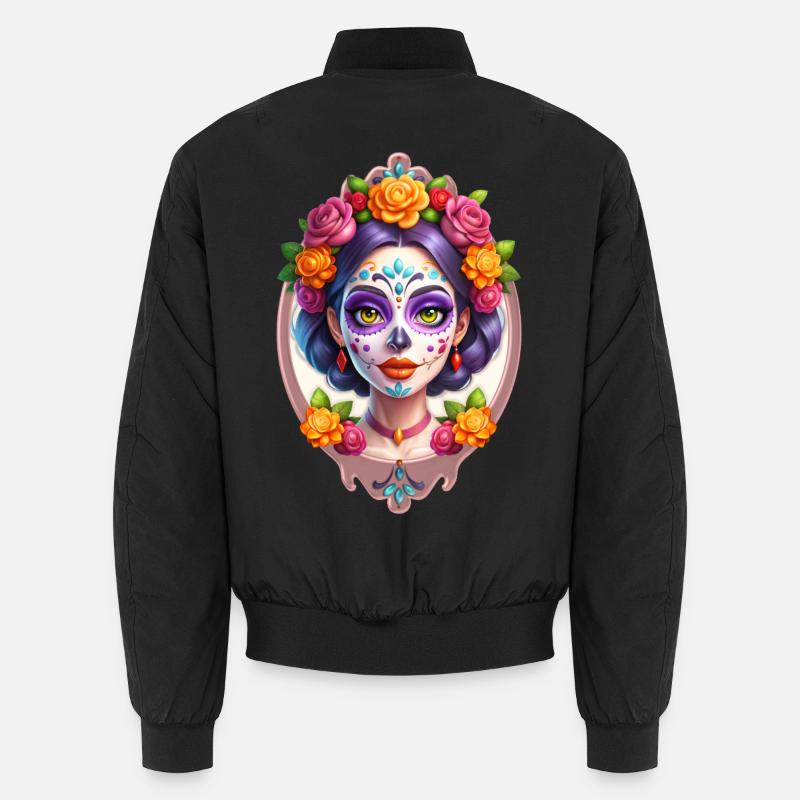 Mexican Dia de Muertos Sugar skull - Unisex Bomber Jacket - black