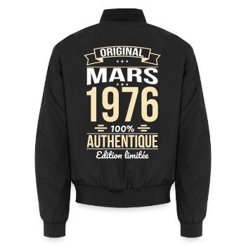 Anniversaire 50 ans - Original - Mars 1976 - Bomber unisexe - noir - Dos - AI Model Male 185 light (185cm)
