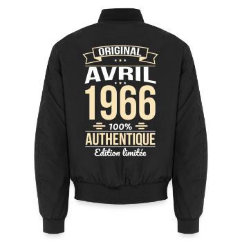60-jähriges Jubiläum – Original – April 1966 - Unisex Bomberjacke - Schwarz - Hinten - AI Model Male 185 light (185cm)