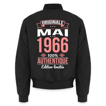 Anniversaire 60 ans - Originale - Mai 1966 - Bomber unisexe - noir - Dos - AI Model Male 185 light (185cm)