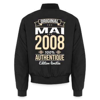Anniversaire 18 ans - Original - Mai 2008 - Bomber unisexe - noir - Dos - AI Model Male 185 light (185cm)