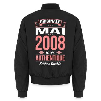 Anniversaire 18 ans - Originale - Mai 2008 - Bomber unisexe - noir - Dos - AI Model Male 185 light (185cm)