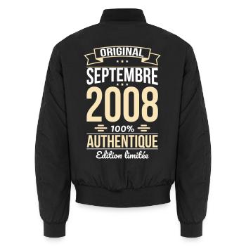 Anniversaire 18 ans - Original - Septembre 2008 - Bomber unisexe - noir - Dos - AI Model Male 185 light (185cm)