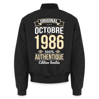 Anniversaire 40 ans - Original - Octobre 1986 - Bomber unisexe - noir - Dos - AI Model Male 185 light (185cm)