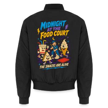 Midnight Food Court Vibrant Snacks - Unisex Bomber Jacket - black - Back - AI Model Male 185 light (185cm)