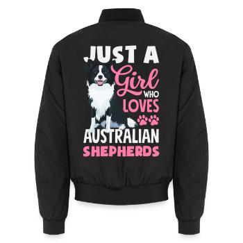Australian Shepherd - Mein treuer Aussie - Unisex Bomberjacke - Schwarz - Hinten - AI Model Male 185 light (185cm)