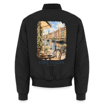 Kopenhagen, Dänemark Gemütlicher Hafen - Unisex Bomberjacke - Schwarz - Hinten - AI Model Male 185 light (185cm)