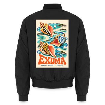 Erleben Sie Exuma auf den Bahamas – Retro-Insel-Tagträume - Unisex Bomberjacke - Schwarz - Hinten - AI Model Male 185 light (185cm)